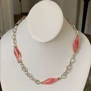 Sterling Large Link 14k and Cherry Quartz Necklace